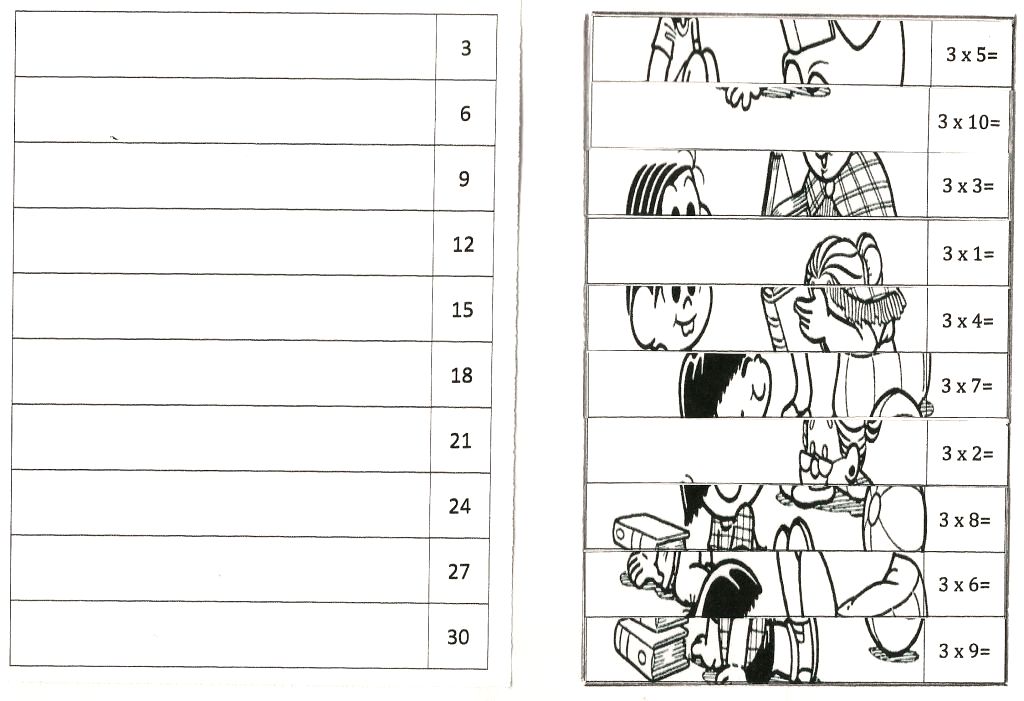 Quebra Cabeça Com as Tabuadas de Multiplicar do 2 e 3.